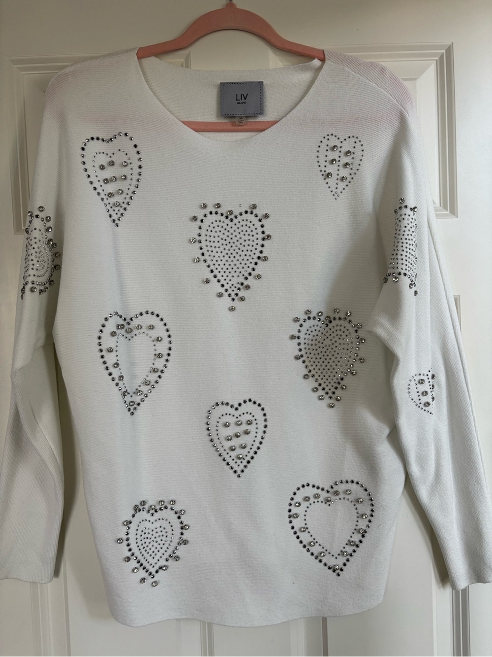Milano White Heart-Embellished Sweater